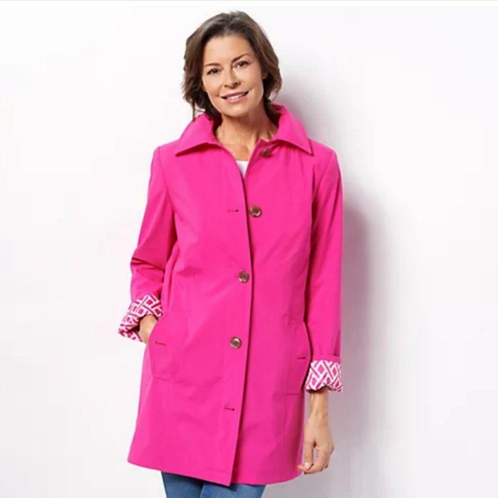 ❤️HP❤️ Dennis Basso Water Resistant Button Front Jacket with Printed Lining